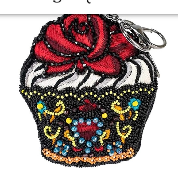Mary Frances Embroidered Cupcake Keychain with Red Rose - Picture 4 of 8